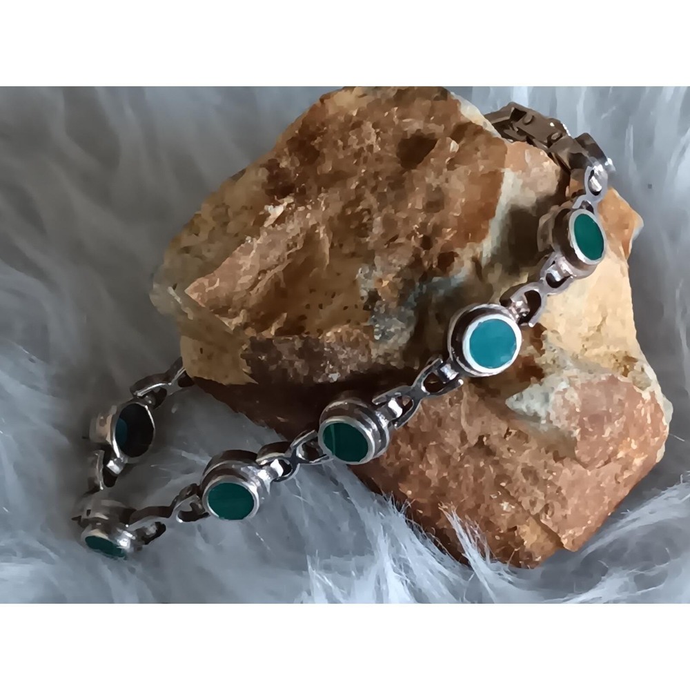 Vtg 925 STERLING SILVER  925 MALACHITE   BRACELET  Stamped 925